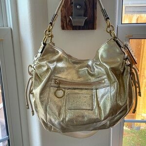 Coach RARE  Poppy Gold Patent Leather Hobo Bag “Like New”